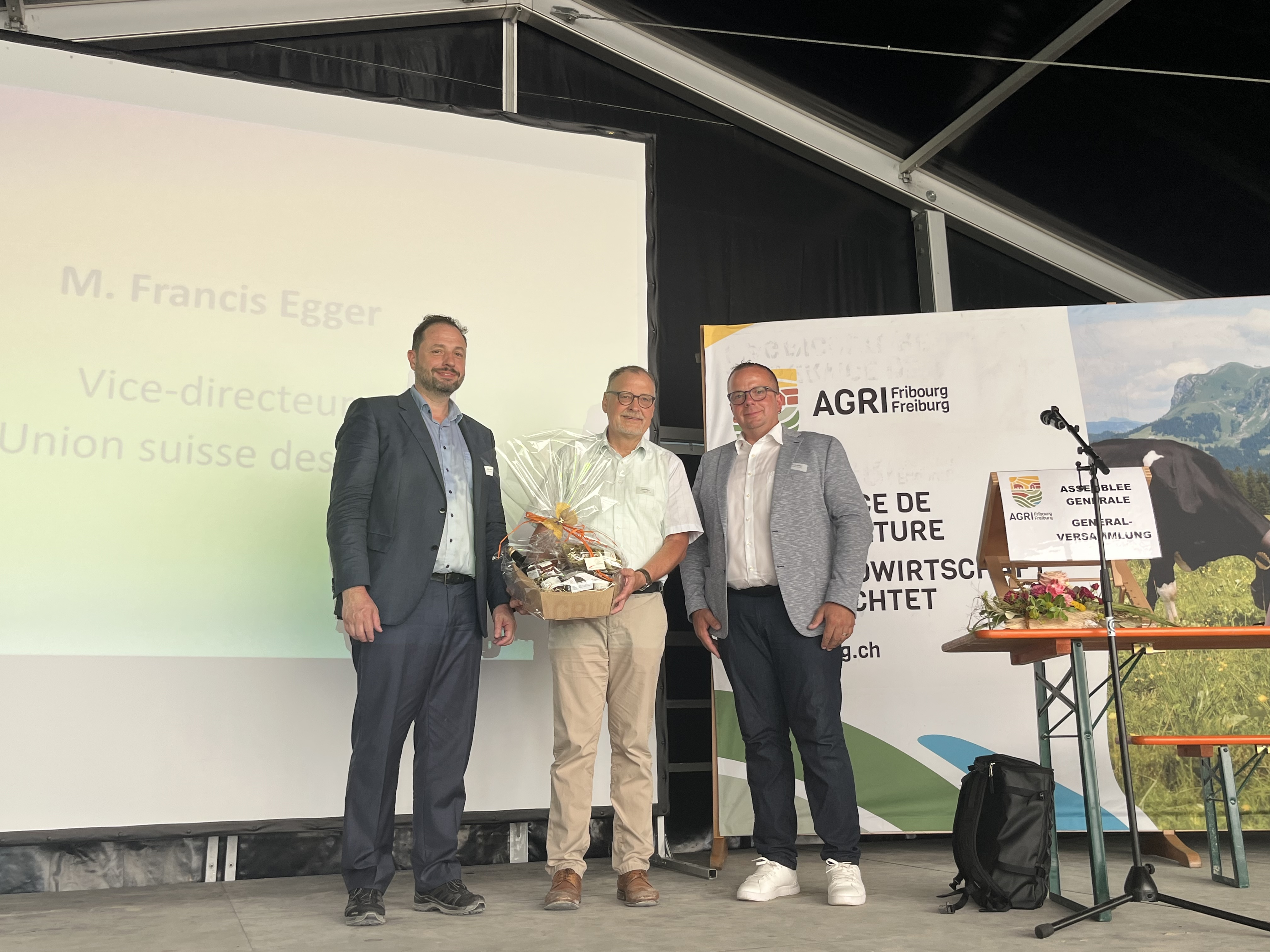 Frédéric Ménétrey (directeur), Francis Egger (vice-président de l’Union suisse des paysans), Adrian Brügger (président)