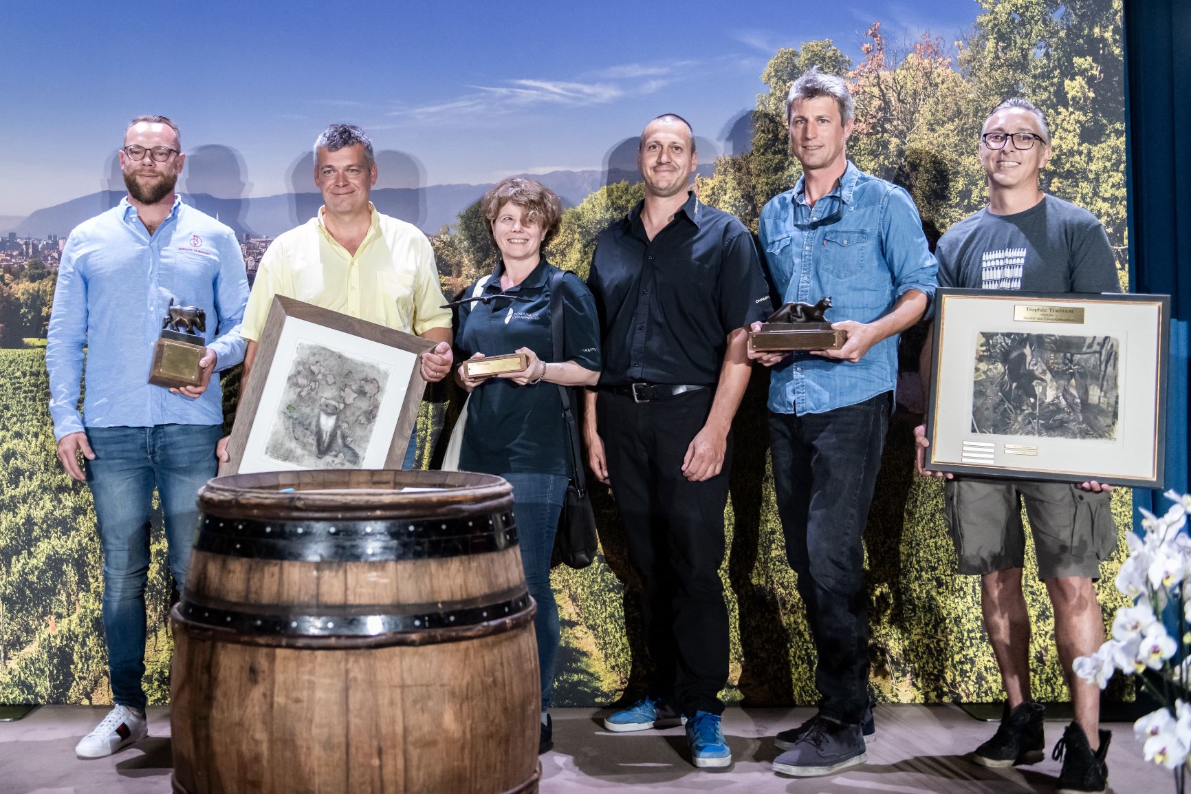 Copyright: Anna Pizzolante - Les lauréats de la Sélection des vins de Genève 2019. De gauche à droite: Domaine de Beauvent, Domaine de Miolan, Domaine de Champvigny, La Cave de Genève, Domaine du Centaure.