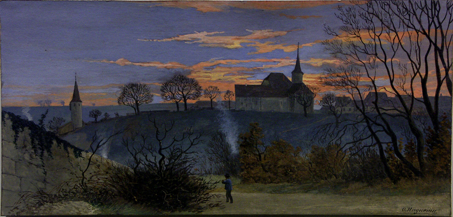 Copyright: Château de Boudry - Le Château de Boudry en hiver, gouache - Oscar Huguenin ( 1842-1903 )