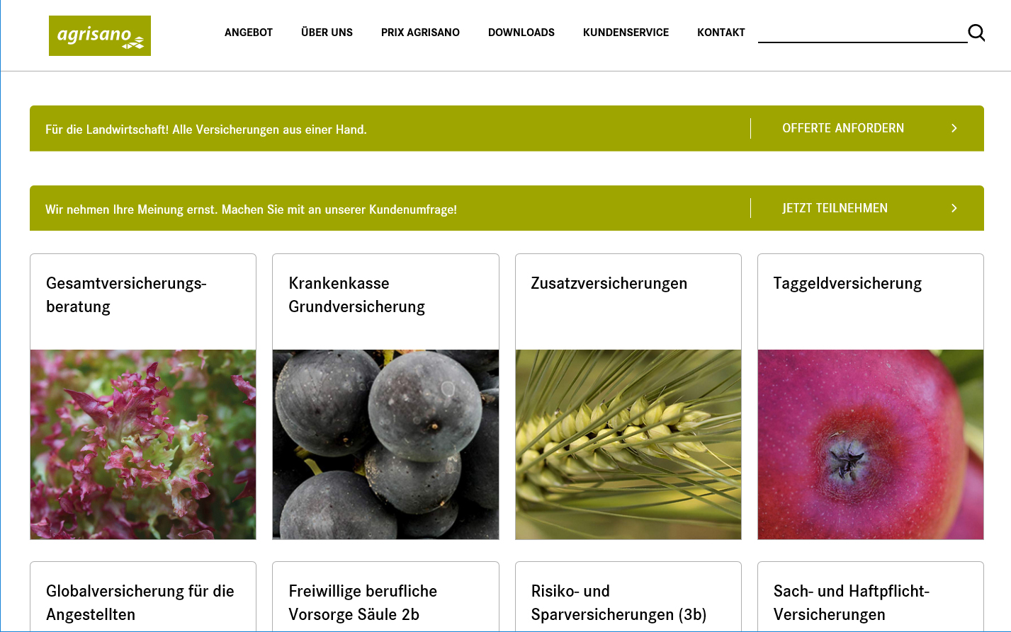 Un «PrintScreen» du nouveau site Internet des entreprises Agrisano