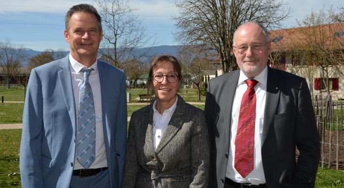 Marc Favre, ancien président AgriGenève; Patricia Bidaux, nouvelle présidente; François Erard, directeur. Copyright K. Etter Agri