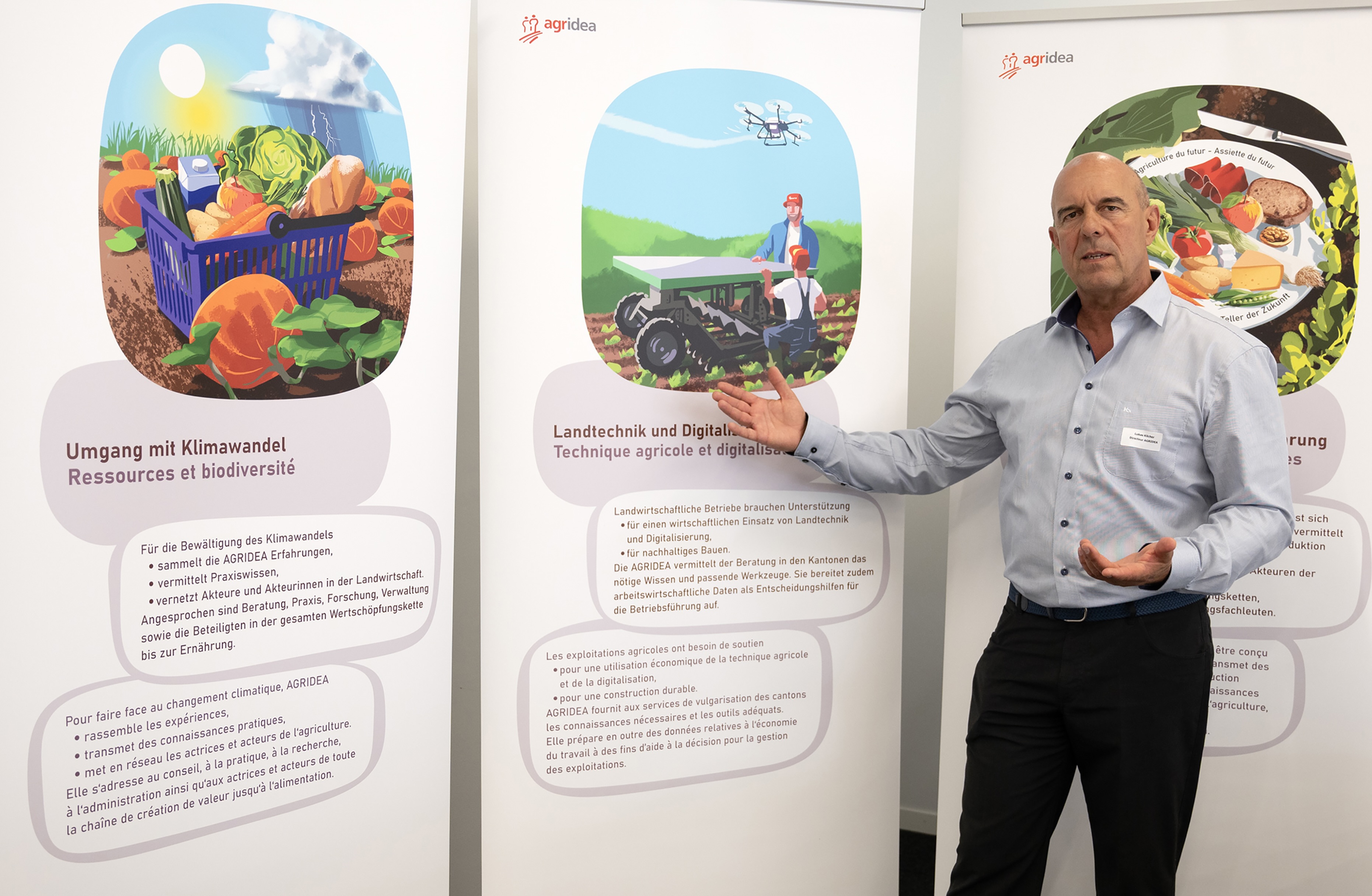 Lukas Kilcher, directeur d'AGRIDEA, présente les six nouveaux champs d'action  pour la période 2026 - 2029. Copyright AGRIDEA 