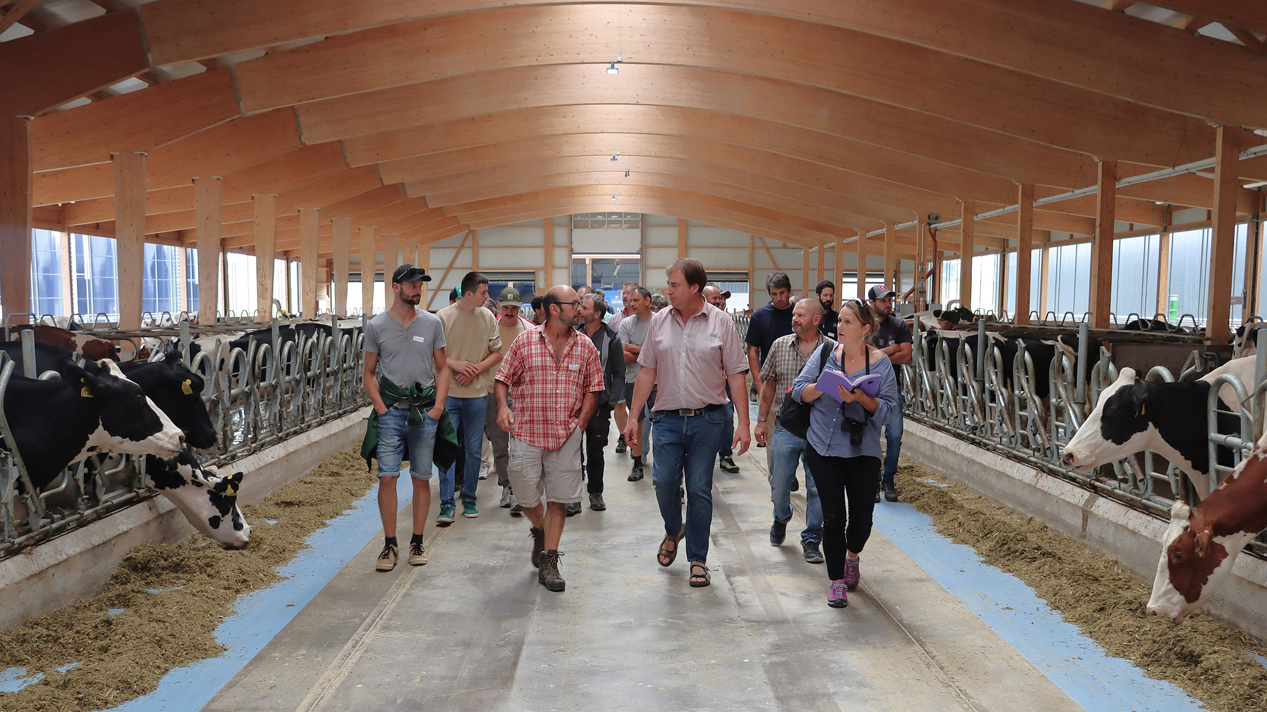 Hôte de cette journée de formation, l’immense et flambant neuve ferme laitière de La Lorraine, la plus grande du canton de Fribourg, avec son étable aux plus de 300 vaches, longue comme une piste d’athlétisme – photo EA