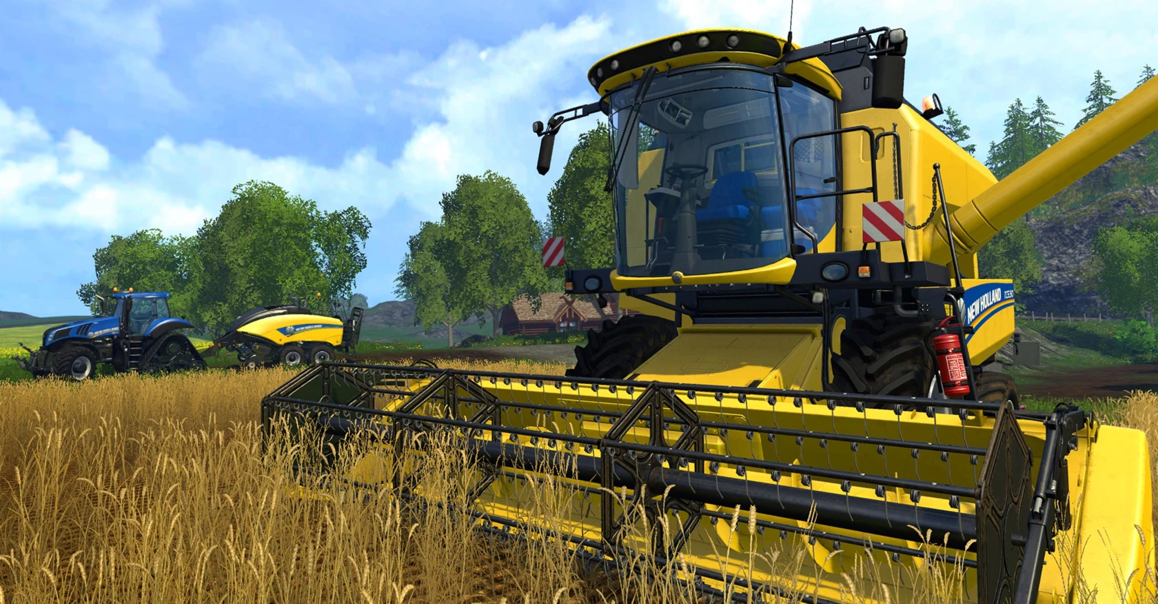 Dans Farming Simulator, les joueurs conduisent virtuellement des machines agricoles réalistes, comme cette moissonneuse et ce tracteur reproduits avec soin.(DR)